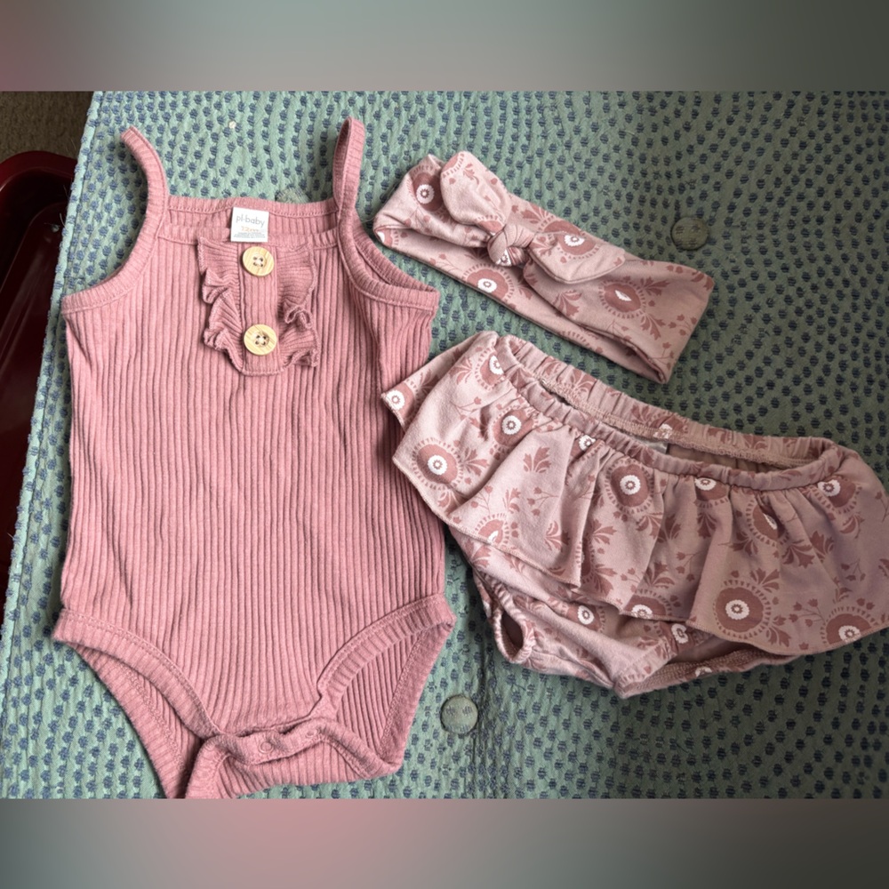 Pink Baby Romper Set with Headband